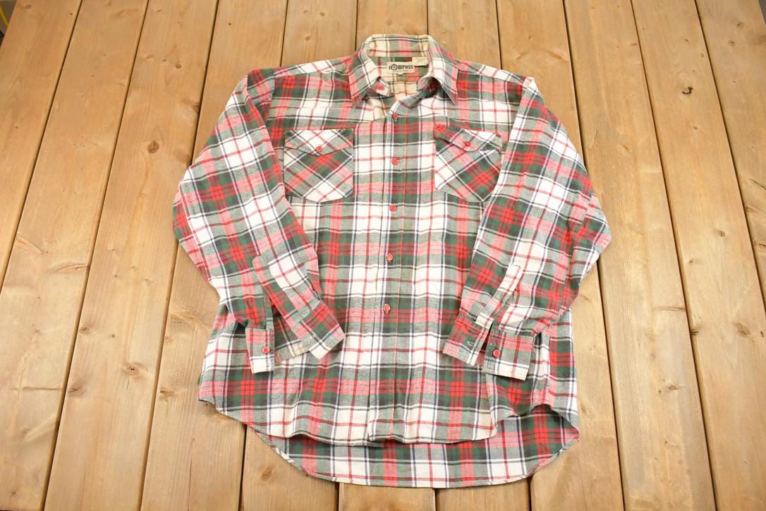 Vintage 1990s Compass Plaid Button Up Shirt Men's M / 90's Rugged Polo