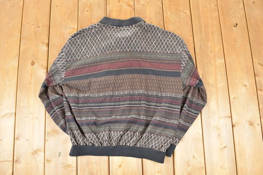 Vintage 1990s LD Sport International Quarter Button Abstract Striped Shirt Mens M