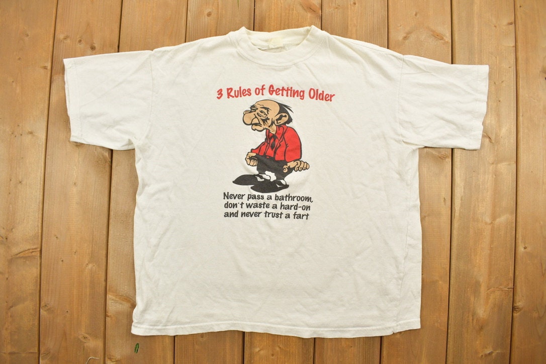 Vintage 1990s Rules Of Getting Older Funny Graphic T-Shirt