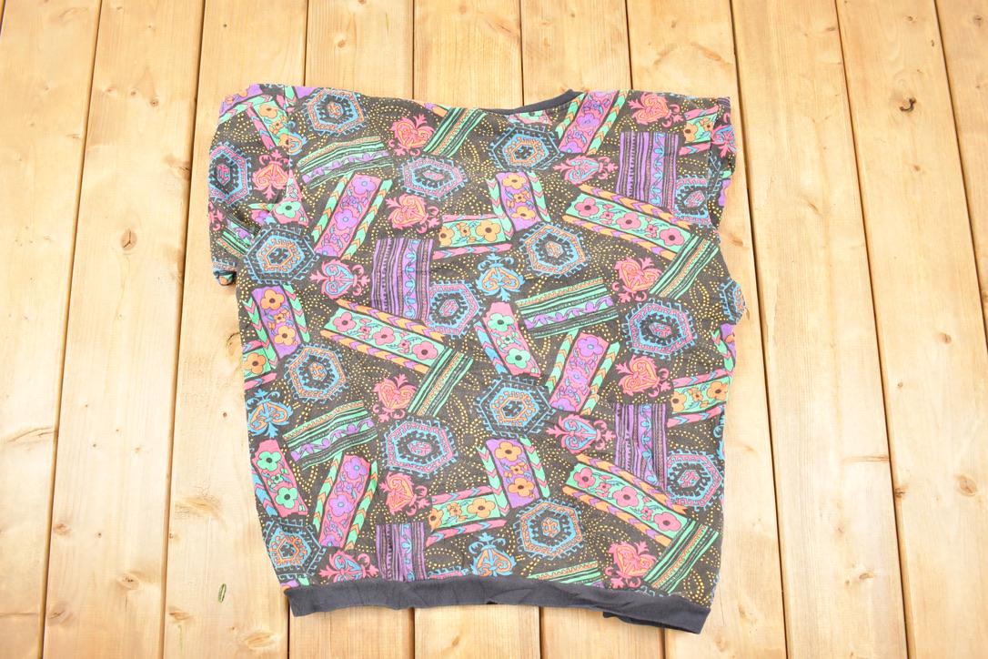 Vintage 1990s Elle Macpherson AOP Abstract Print Crewneck Sweatshirt Women's L