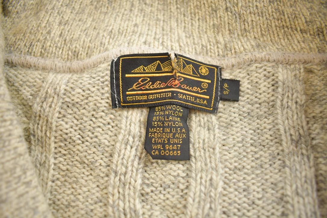 Vintage 1990s Eddie Bauer 3D Knit Cardigan Sweater Made In USA