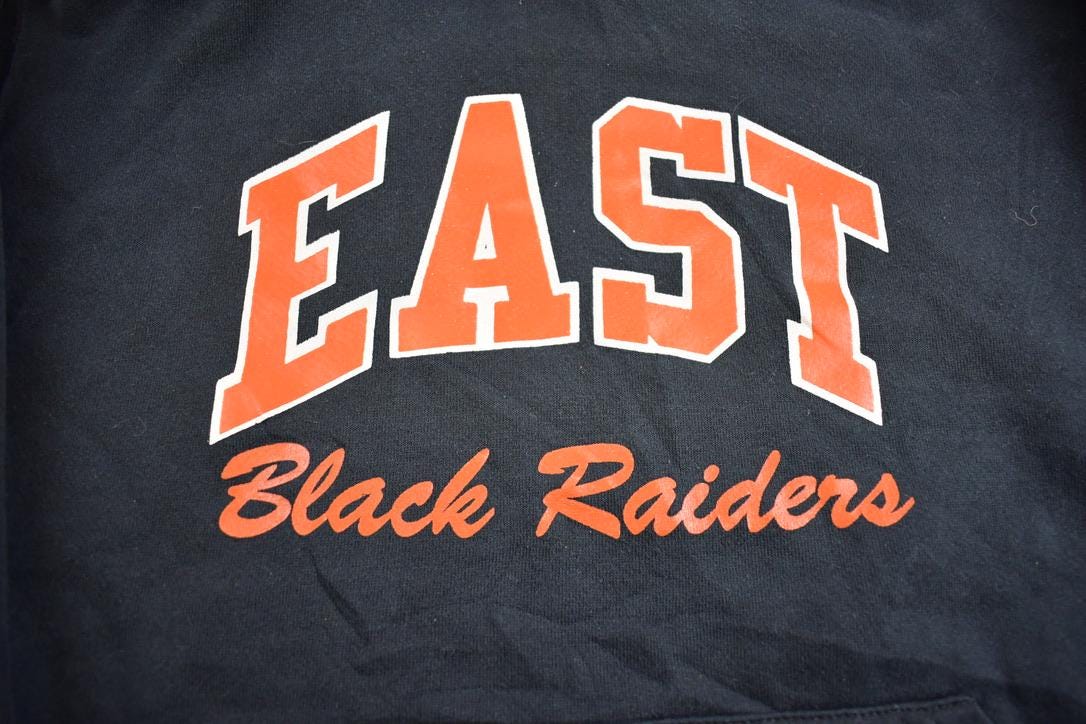 Vintage 2000s EastBlack Raiders Russell Athletics Highschool Graphic Hoodie