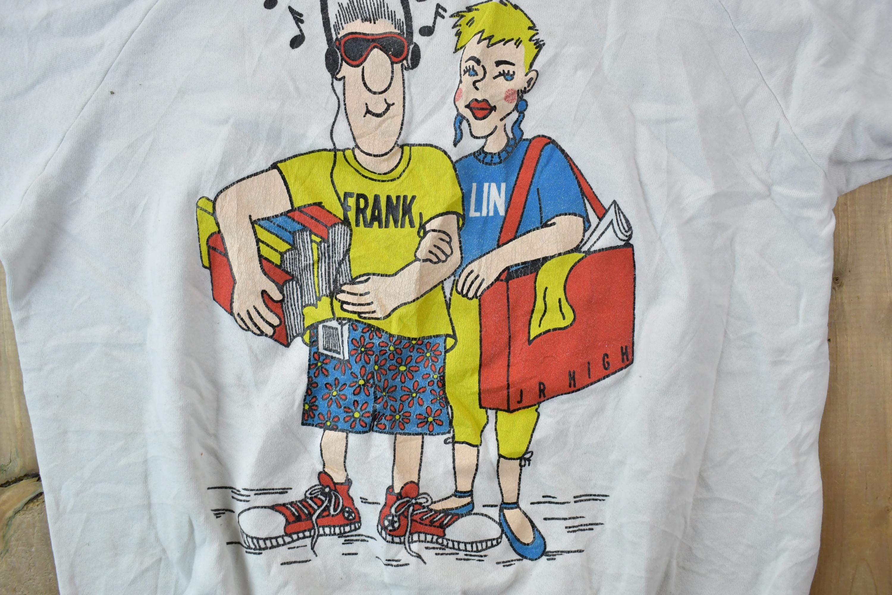 Vintage 1990s Frank Lin Cartoon Books Theme Crewneck Sweatshirt /