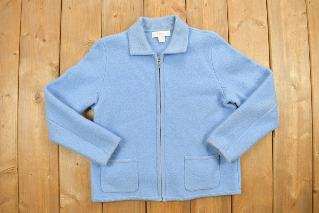 Vintage 1990s Blue Women's Zip Up Knit Light Jacket