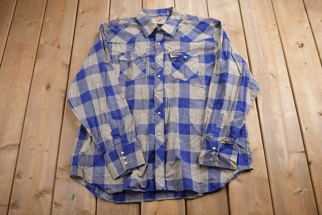 Vintage 1990s Pearl Snap Plaid Flannel Button Up Shirt
