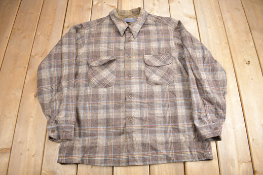 Vintage 1980s Pendleton Plaid Button Up Board Shirt / 100% Virgin Wool / Loop Button / Outdoor / Casual Wear / Made In USA / Flannel