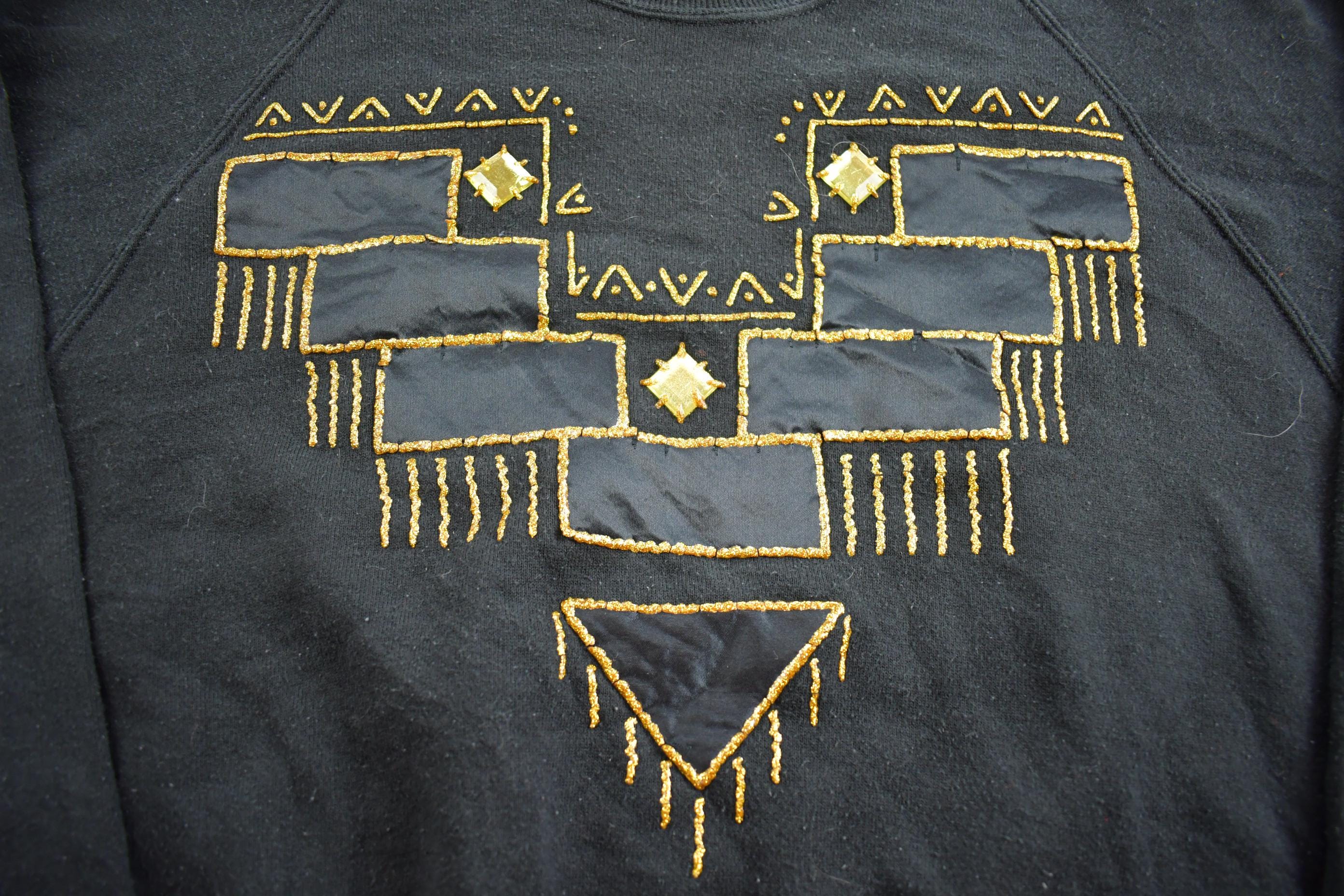 Vintage 1990s Random Abstract Design Embroidered Crewneck Sweatshirt Made In USA