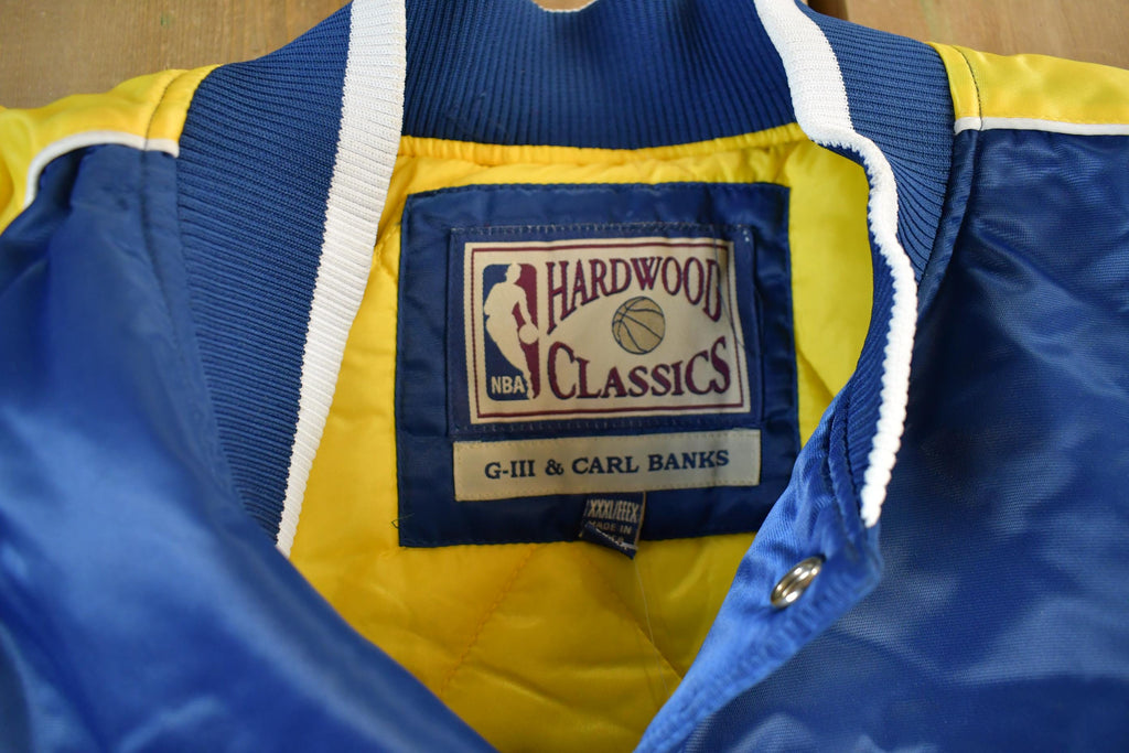 Vintage 2000s Hardwood Classics Indiana Pacers NBA Basketball Embroidered Snap Button Satin Bomber Jacket Mens 3XL