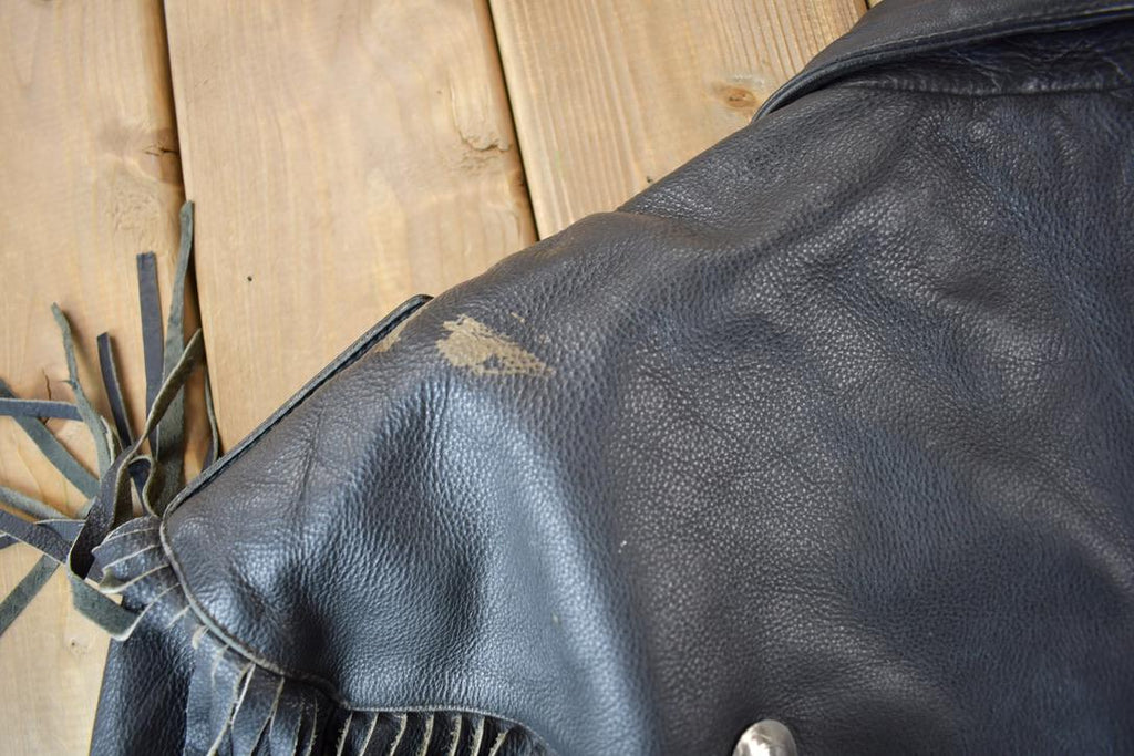 Vintage 1990s Pelle Cuir Leather Fringed Jacket