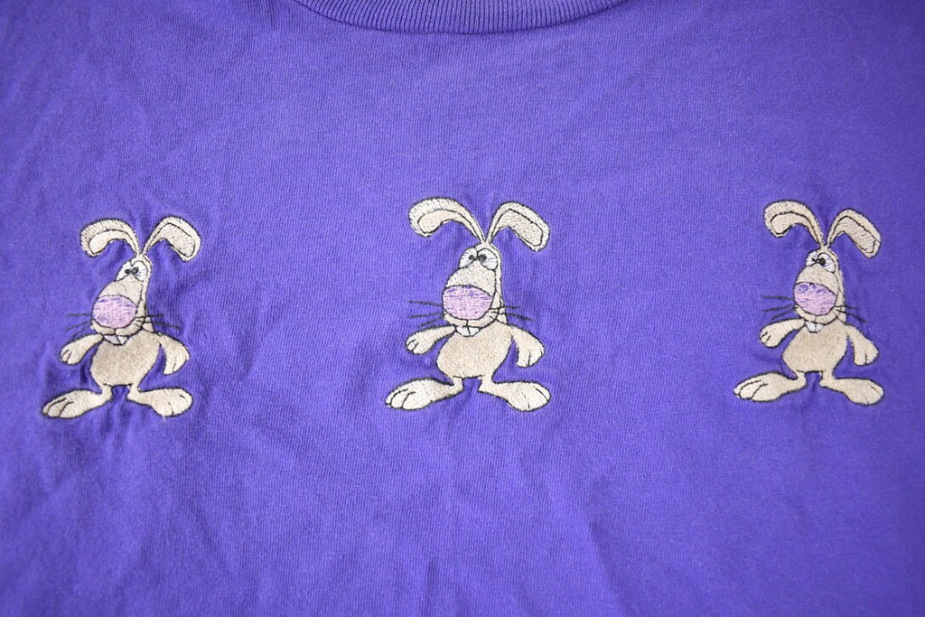 Vintage 1990s Cute Embroidered Rabbit Purple T-Shirt