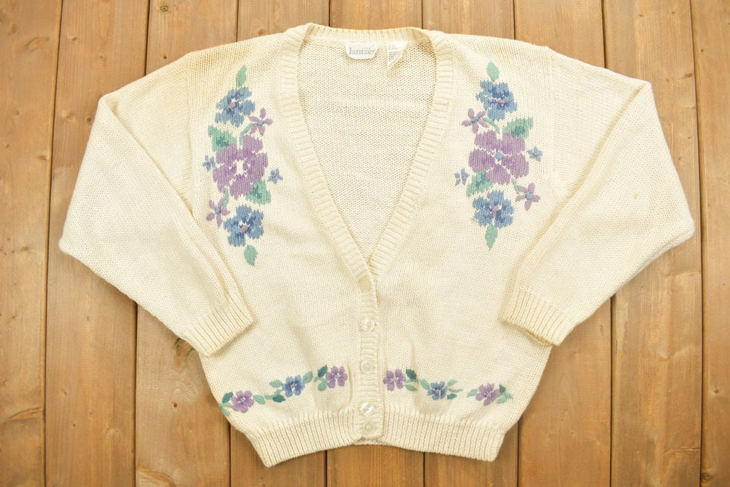 Vintage 1990s Jantzer Knitted Abstract Pattern Cardigan Sweater