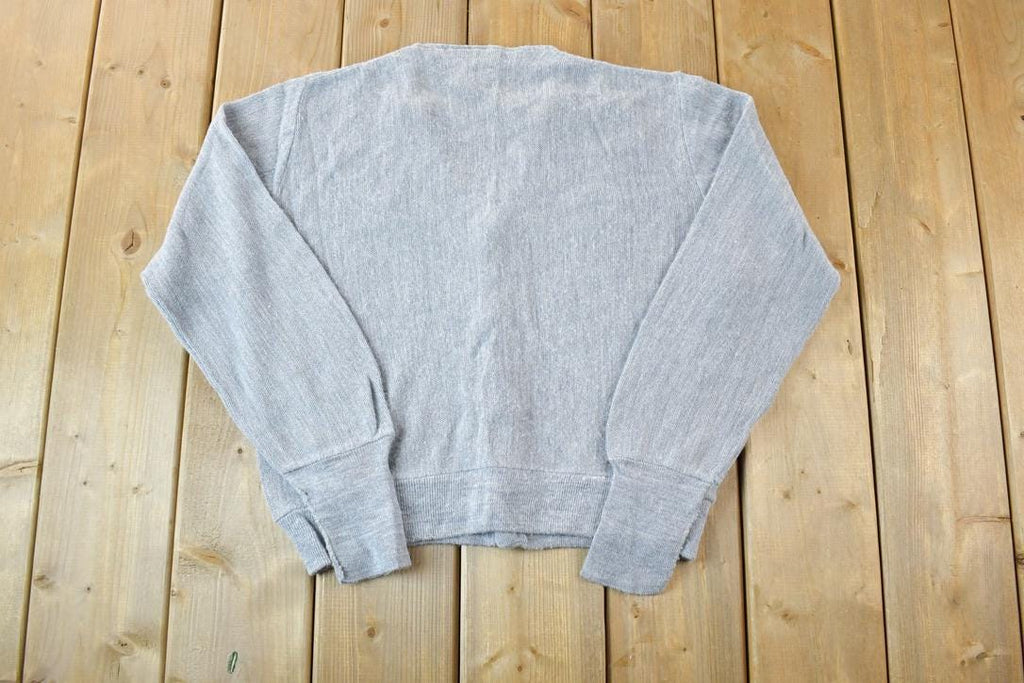 Vintage 1970s Izod Lacoste Heater Grey Knit Perfect Mild Distress Cardigan Sweater Made In USA