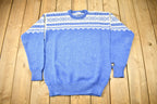Vintage 1970s Nordic Knit Blue Snowflake Sweater Apres Ski
