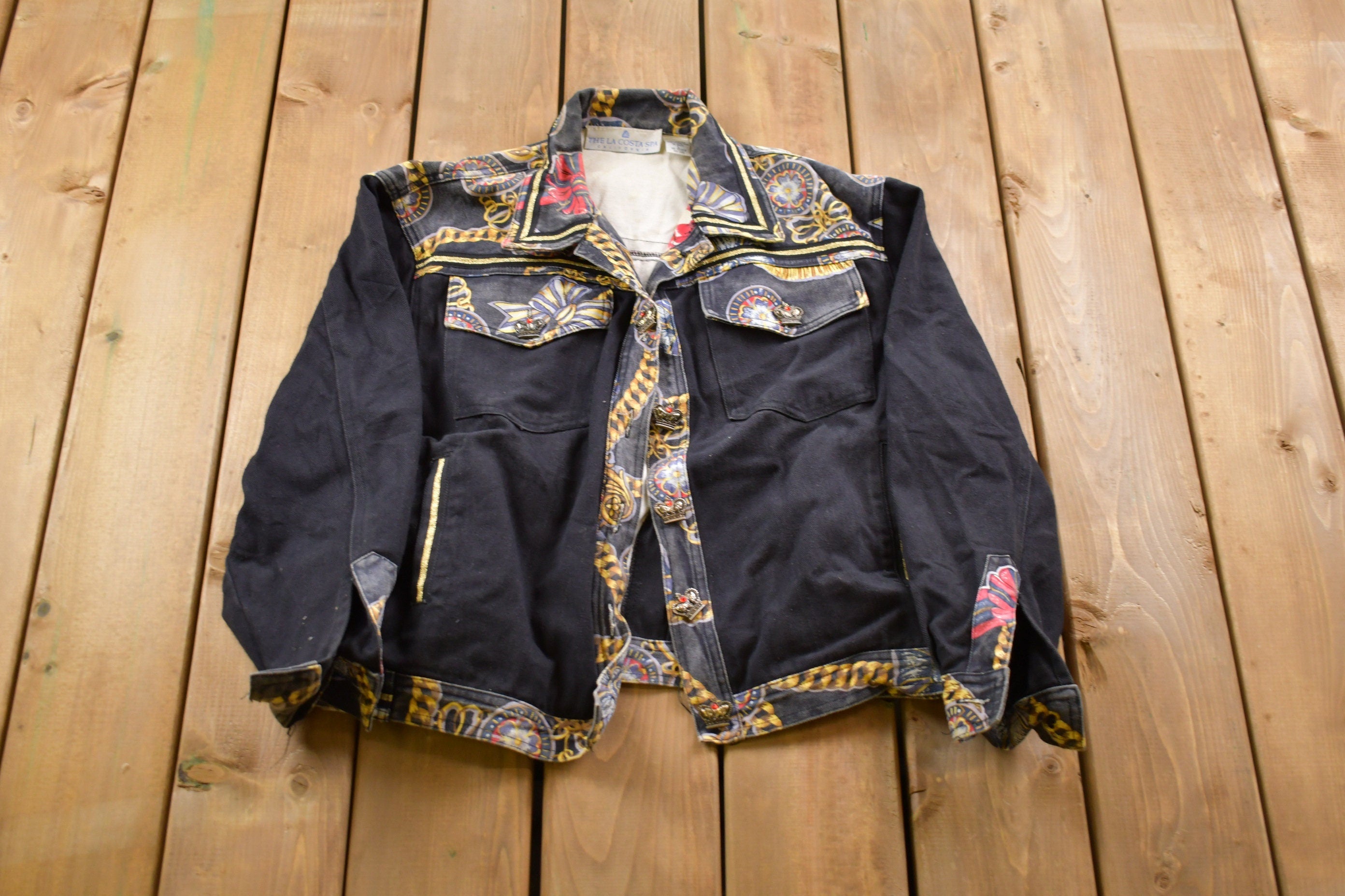 Vintage 1980s The La Costa Spa Jewelry Graphic Denim Jean Jacket
