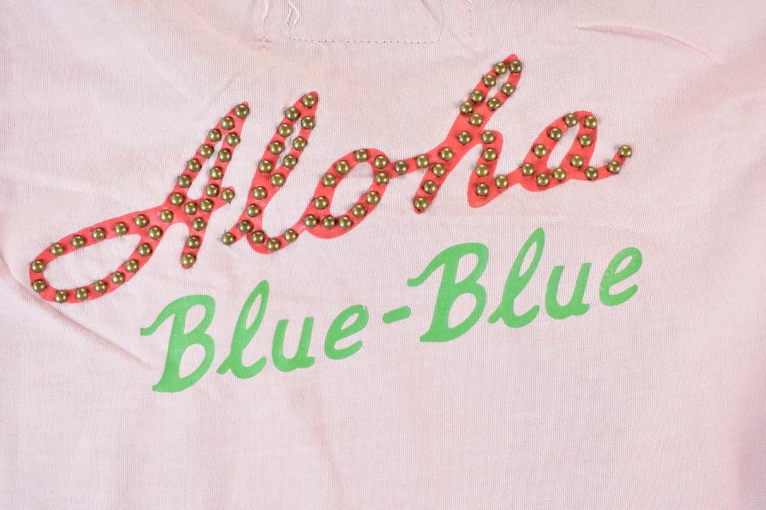 Women Vintage Vigoss Y2K Aloha Blue Blue T-Shirt / Vigoss Grunge Skull Print / Contrast Stitch / Internet Famous Clothing / Over Dyed
