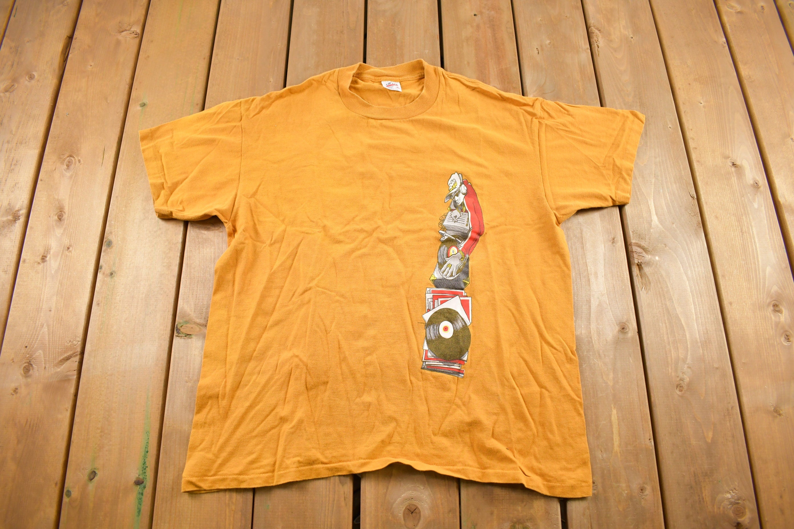 Vintage 1990s One Old School DJ Graphic Hip Hop T Shirt