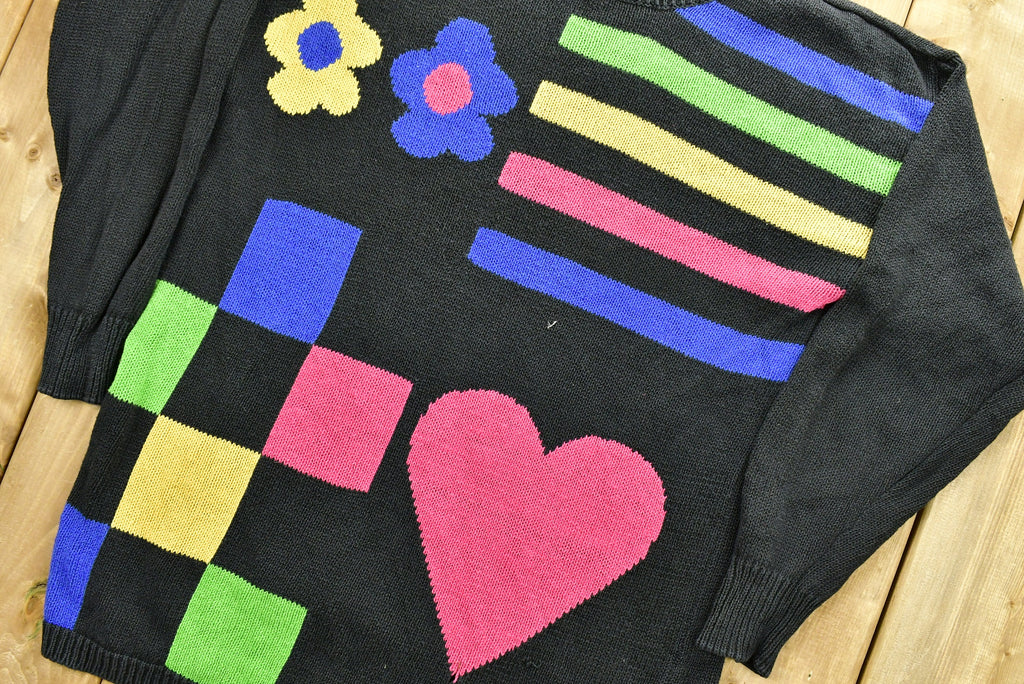 Vintage Heart Graphic Abstract Funky Knit Sweater