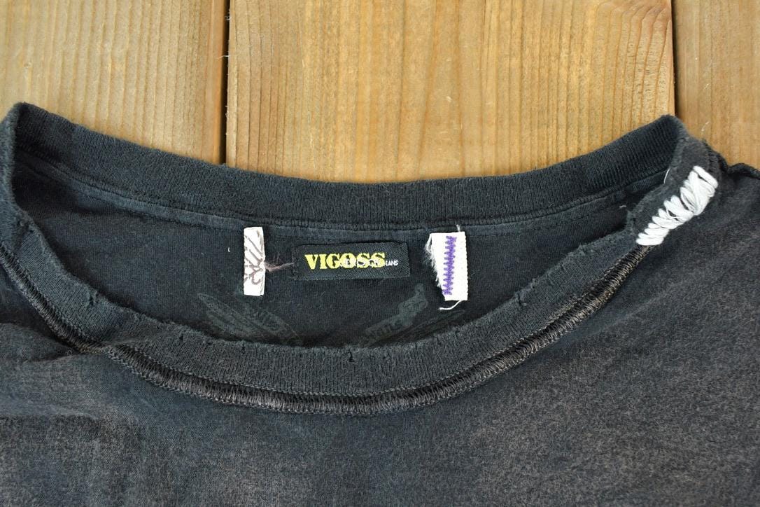 Women Vintage Vigoss Y2K Bedazzled Rockstar T-Shirt / Vigoss Grunge Skull Print / Contrast Stitch / Internet Famous Clothing / Over Dyed