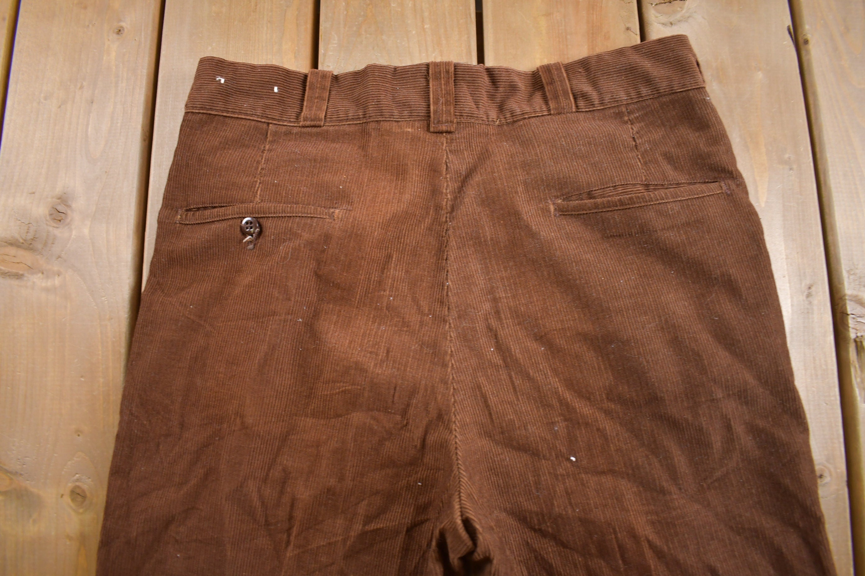 Vintage 1970s Montgomery Ward Pleated Micro Cord Trousers Size 34 x 26