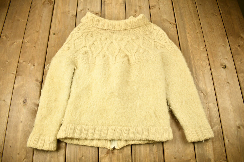 Vintage 1980s Cable Knit Zip Up Sweater