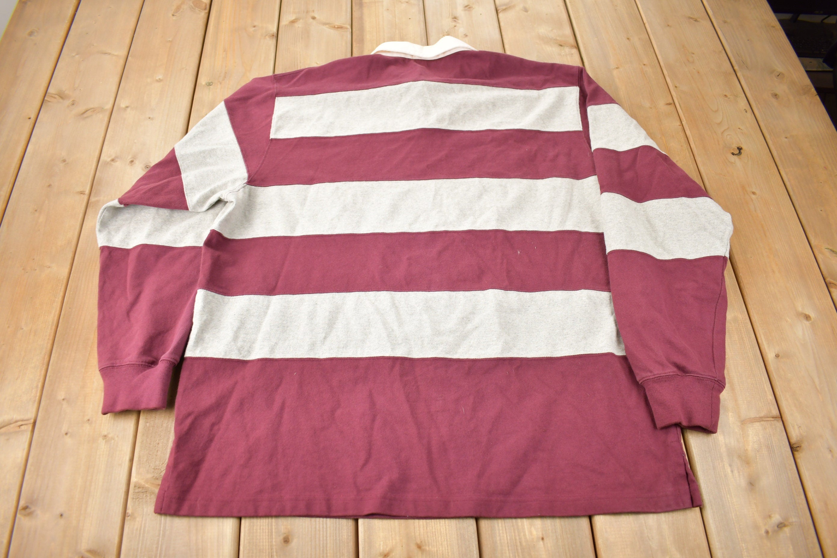 Vintage 1990s Polo By Ralph Lauren Embroidered Small Pony Striped Rugby Sweater Size XLarge