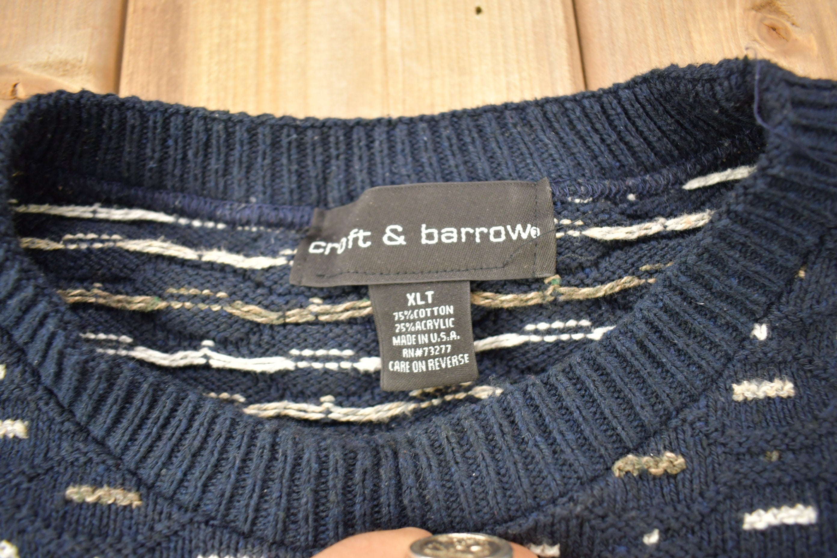 Vintage 1990s Croft & Barrow Patchwork Knitted Crewneck Sweater