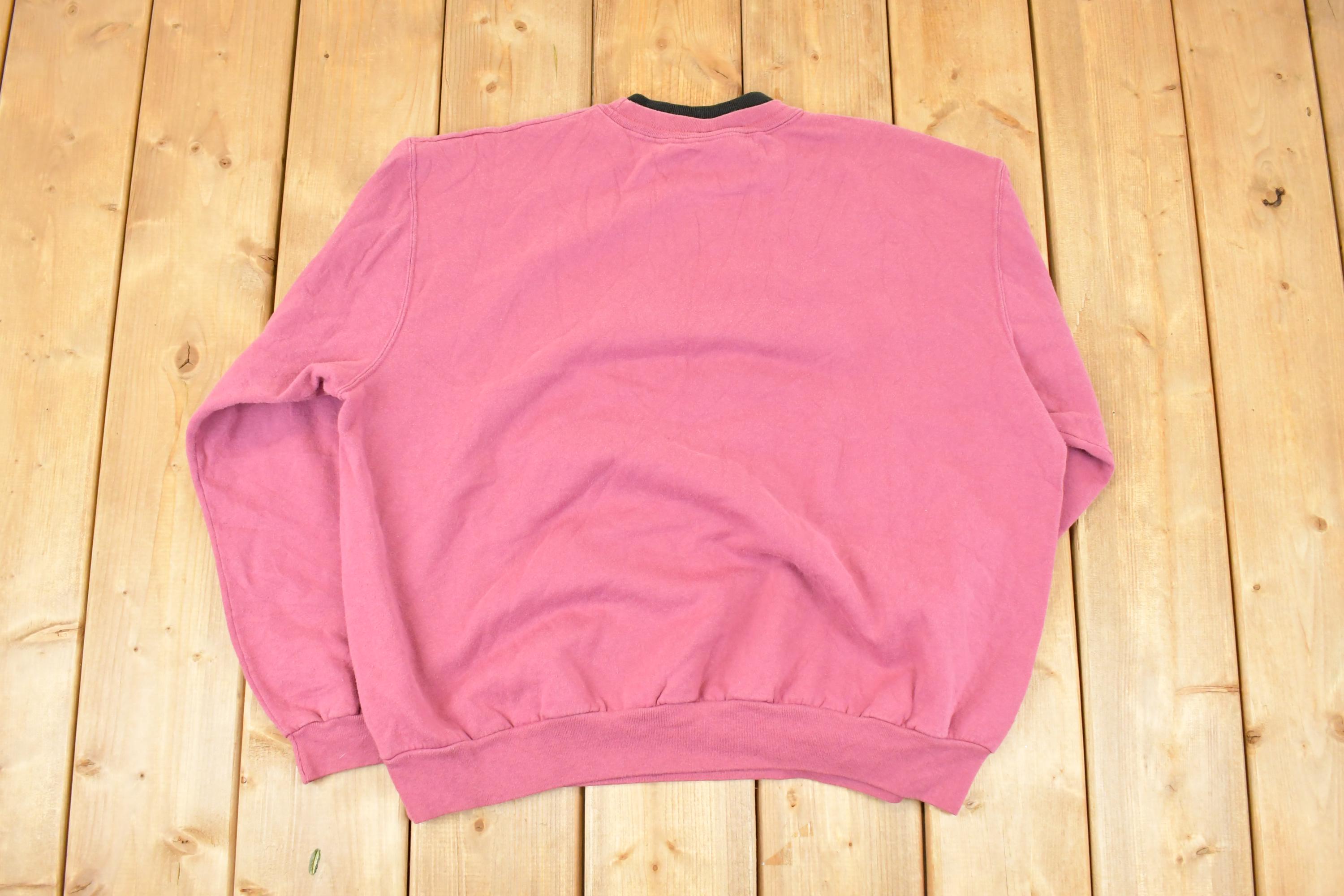 Vintage 1990s Top Stitch Embroidered Black Cat Doubler Collar Crewneck Sweatshirt Men's L
