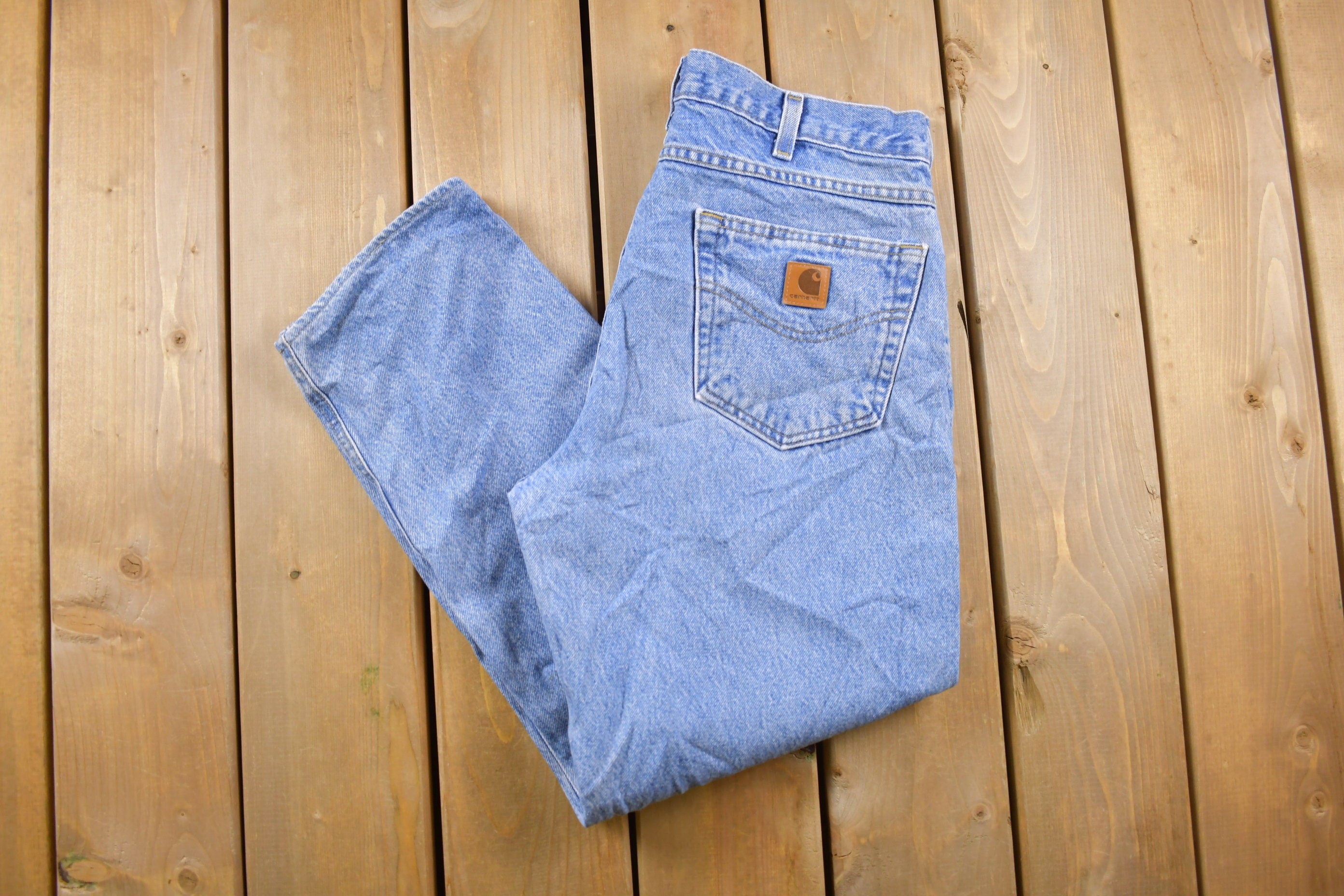 Vintage 1990s Carhartt Work Blue Denim Pants Size 32 x 28