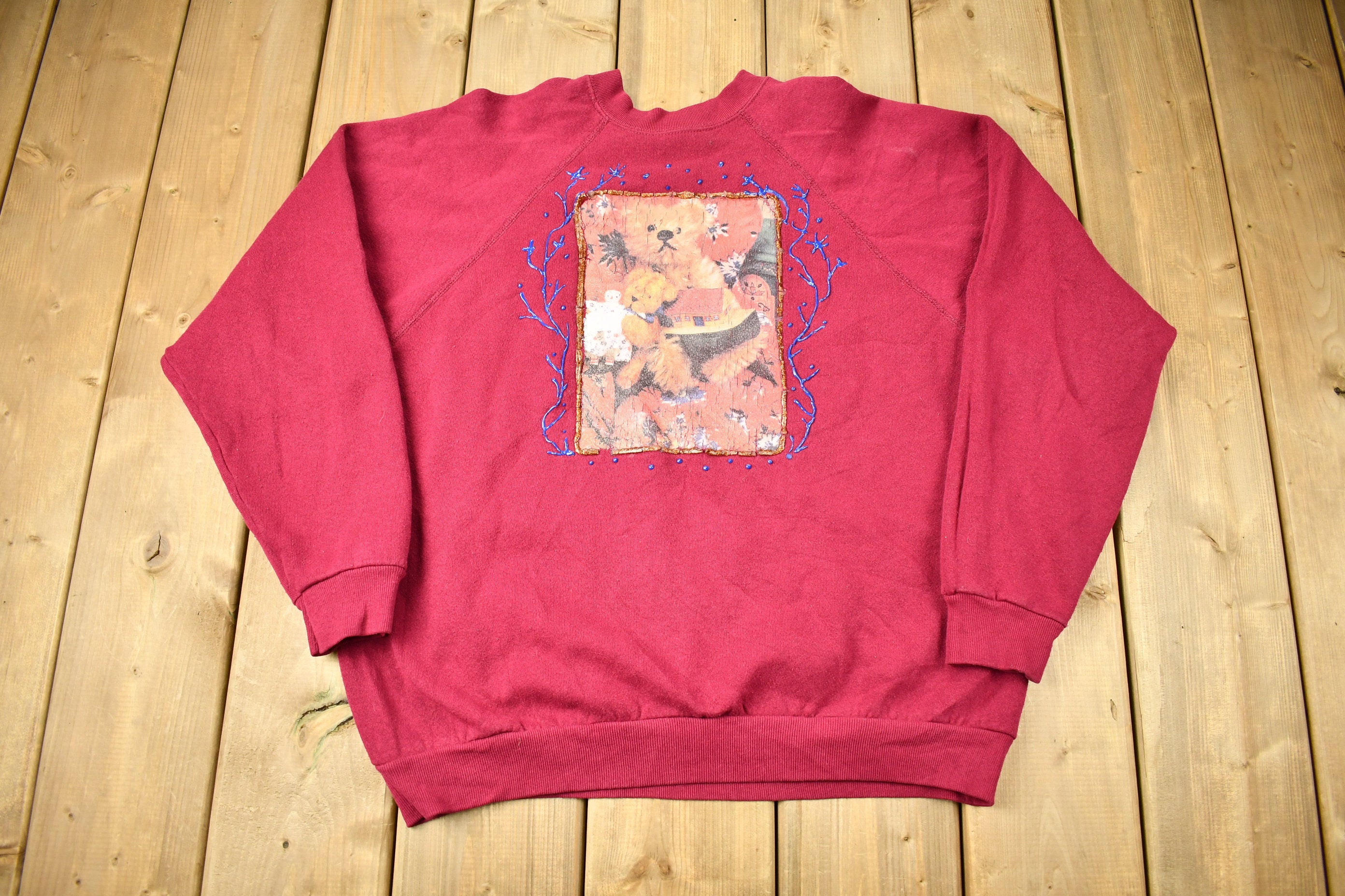 Vintage 1980s Cute Teddy Bear Raglan Crewneck Sweater