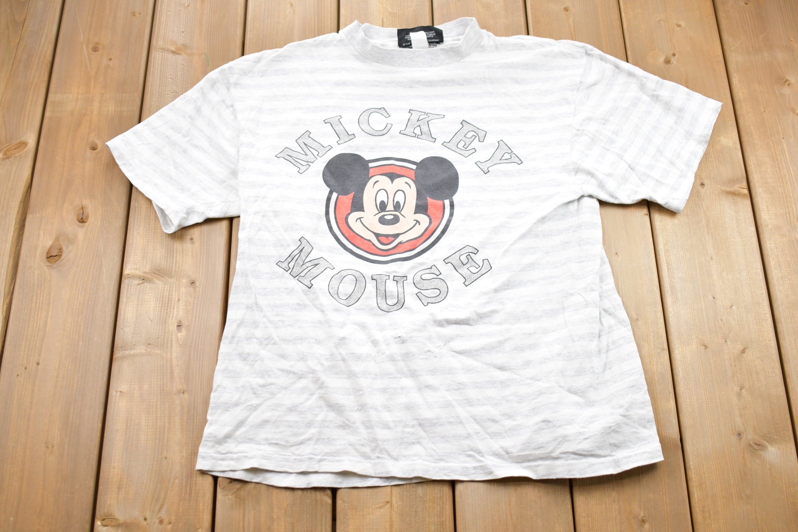 Vintage 1990s Disney Original Mickey Mouse Striped Graphic T-Shirt Streetwear