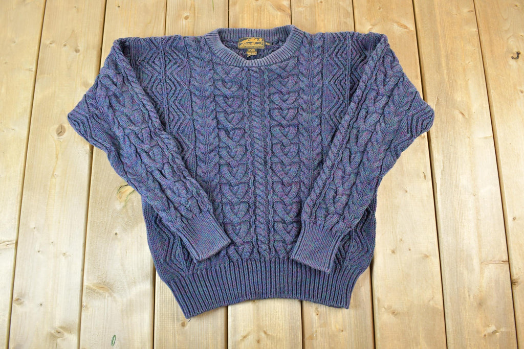Vintage 1990s Eddie Bauer Cable Knit Abstract Pattern Crewneck Sweater Made In Hong Kong  90s Crewneck  Preppy Knits