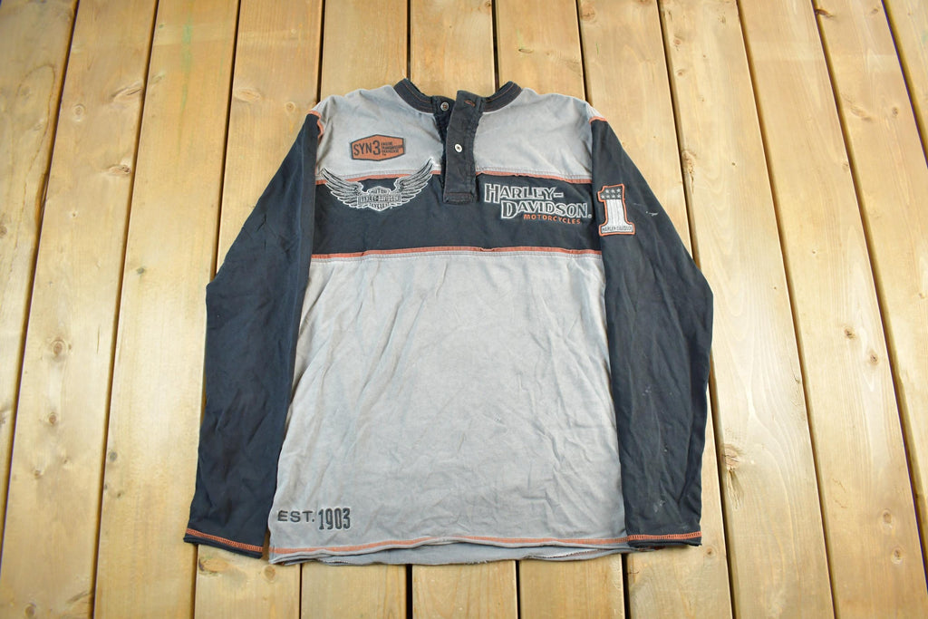 Vintage 2000s Harley Davidson Motorcycles Long Sleeve Henley T-Shirt Men's Medium