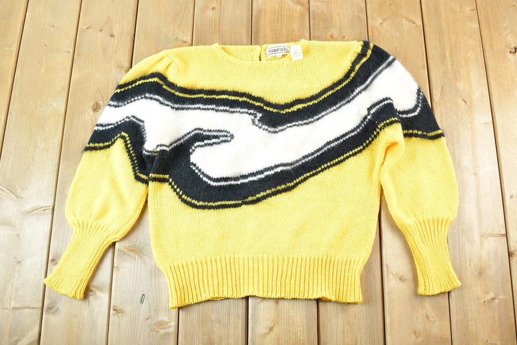 Vintage 1980s Maurada Knit Abstract Pattern Crewneck Sweater Womens L  90s Crewneck  Preppy Knits  Wool Blend  Cotton Blend