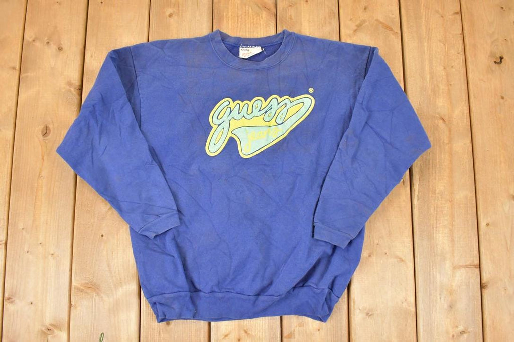 Vintage 1990s Guess Jeans Writing Logo Graphic Print Crewneck Sweatshirt Men's M