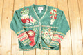 Vintage 1990s Tiara Petits AOP Abstract Holiday Chunky Knit Cardigan Sweater Mens L  Preppy Knit Cardigan
