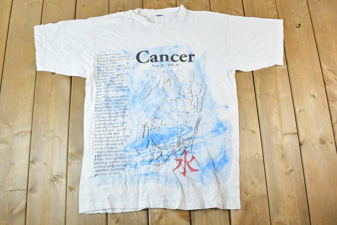 Vintage 90s Cancer Astrology T-Shirt: Summer Vacation Souvenir