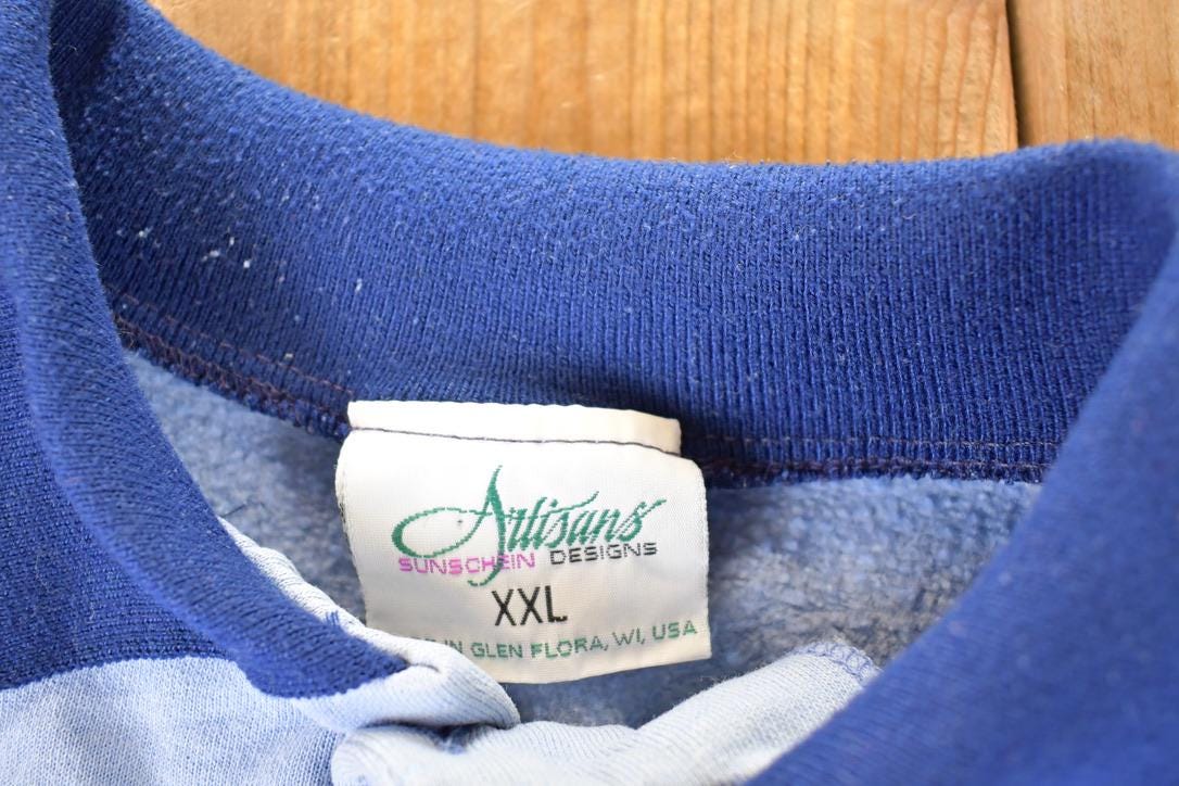 Vintage 1990s Artisans Winter Theme AOP Collared Quarter Button Crewneck Sweatshirt Men's XL / Made In USA / 90s Destination Sweater