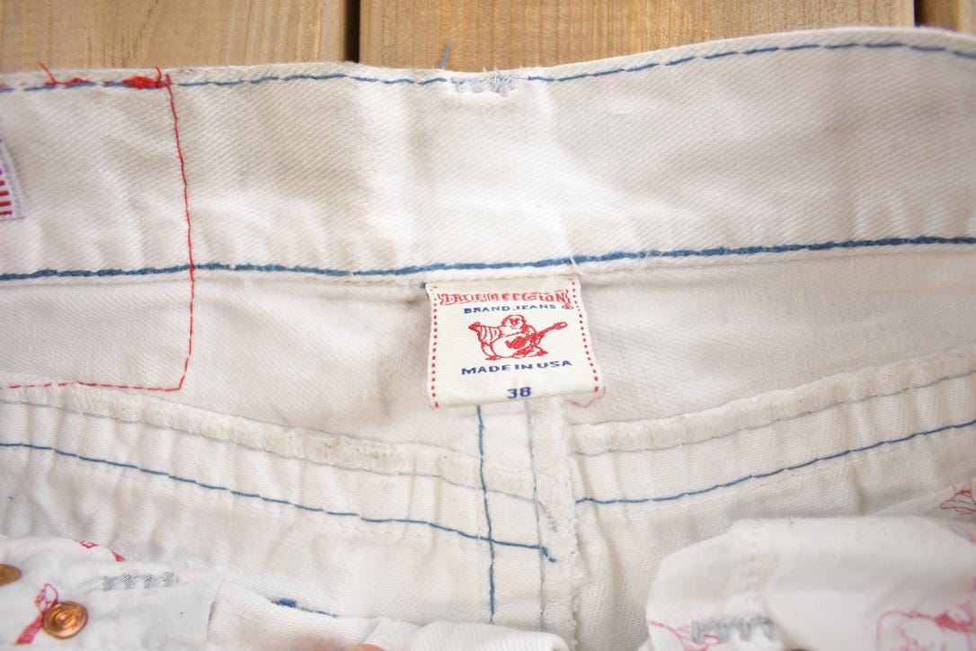 Vintage 2000s True Religion Embroidered White Denim Pants Size 38x30
