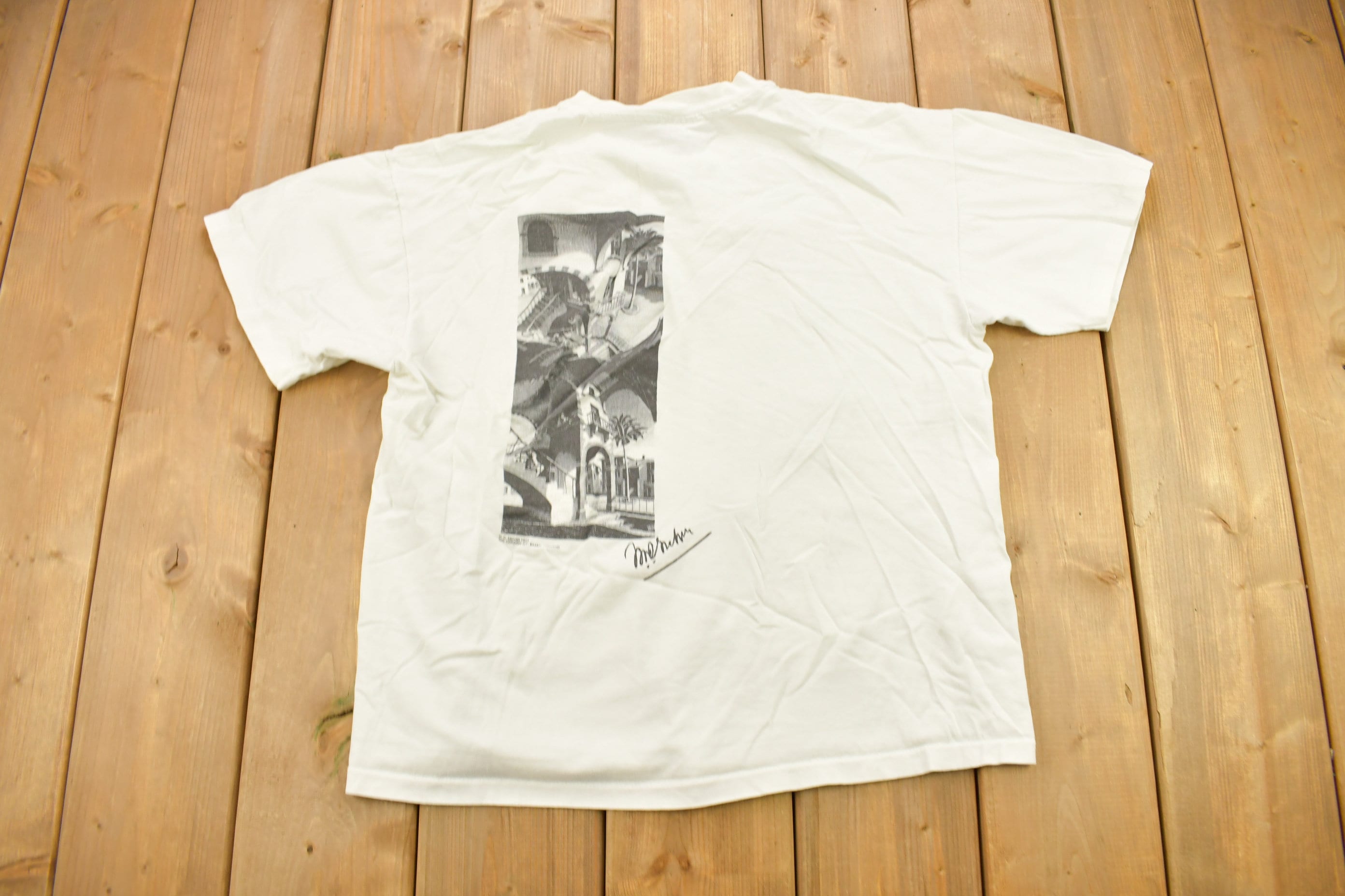 Vintage 1990s MC Escher Abstract Art Graphic T Shirt