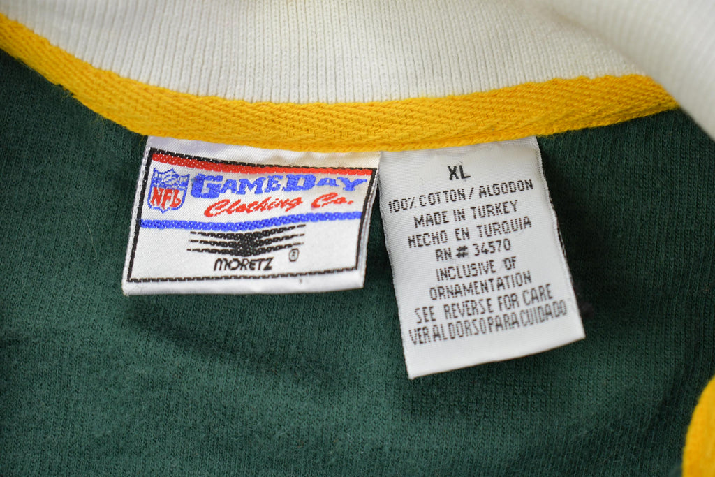 Vintage 1990s Green Bay Packers Button Up Rugby Style NFL Football Sweatshirt - Large