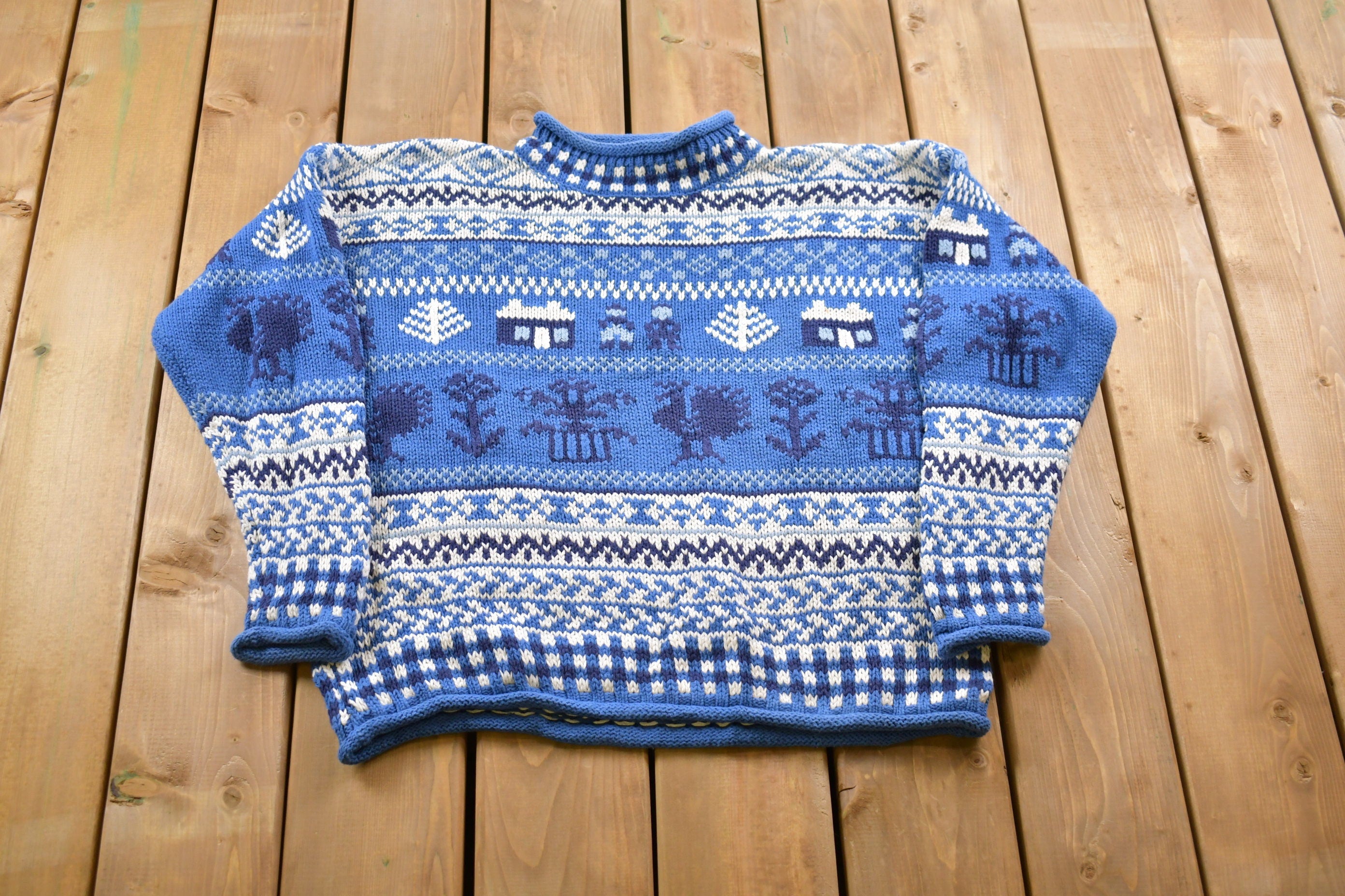 Vintage 1990s Eddie Bauer All Over Print Knitted Sweater