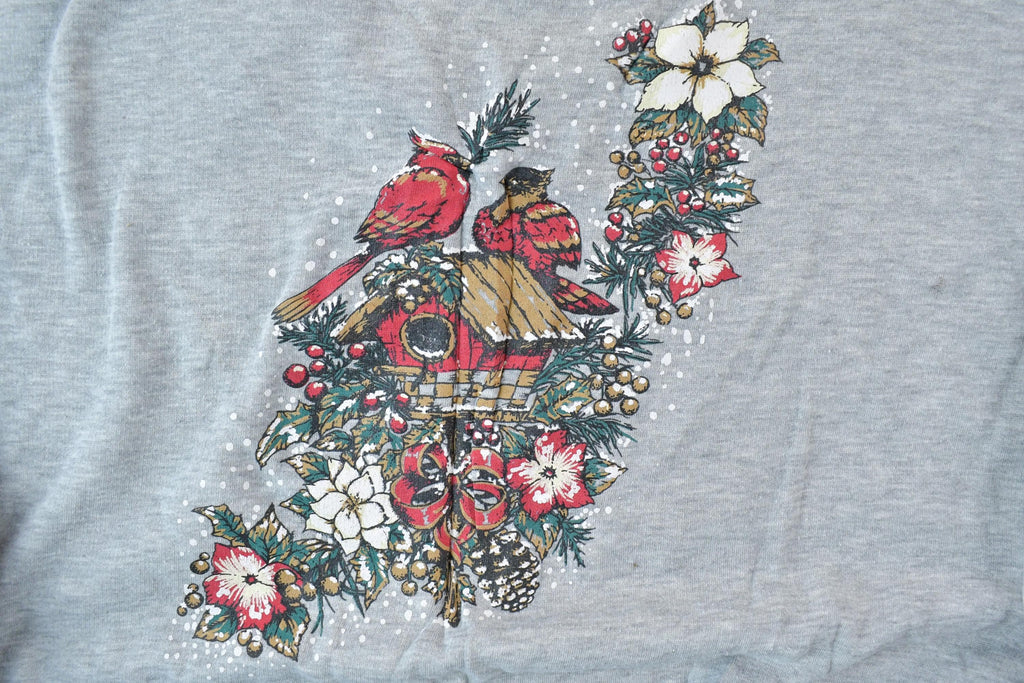 Vintage 1990s Christmas Birds Double Collar Cute Crewneck Sweater