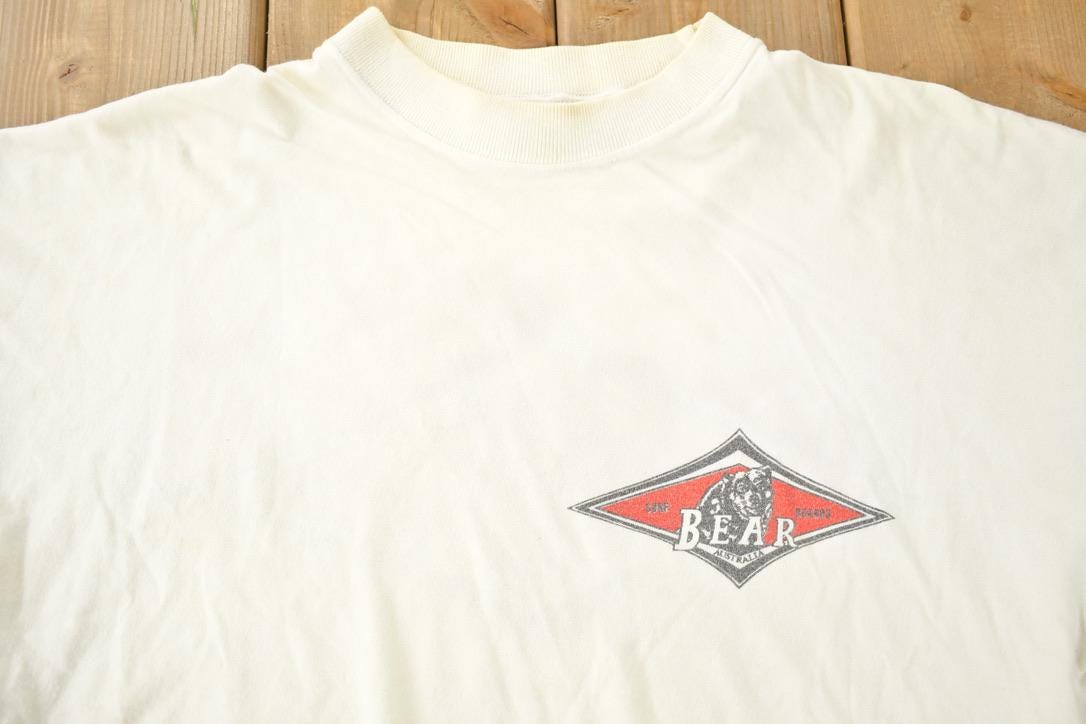 Vintage 1990s Bear Surf Boards Australia Graphic T Shirt Made In Australia