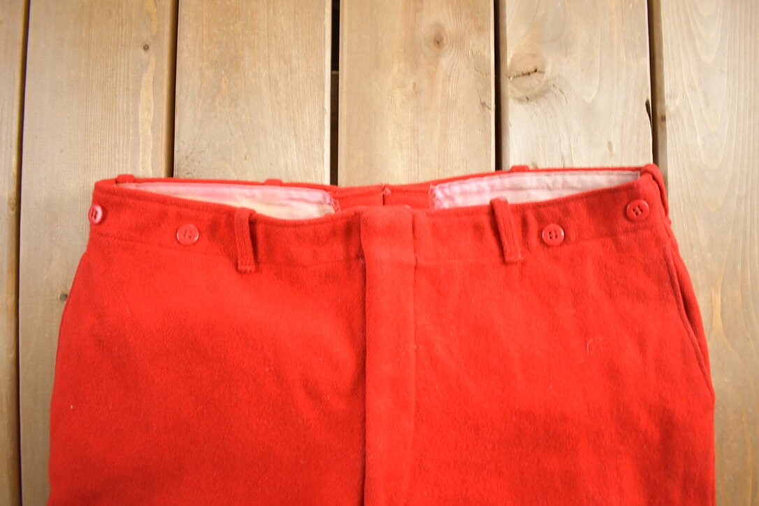 Vintage 1970s Red 100% Wool Trousers Size 38x27