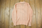 Vintage 1980s 3D Salmon Pink Cable Knit V-Neck Sweater