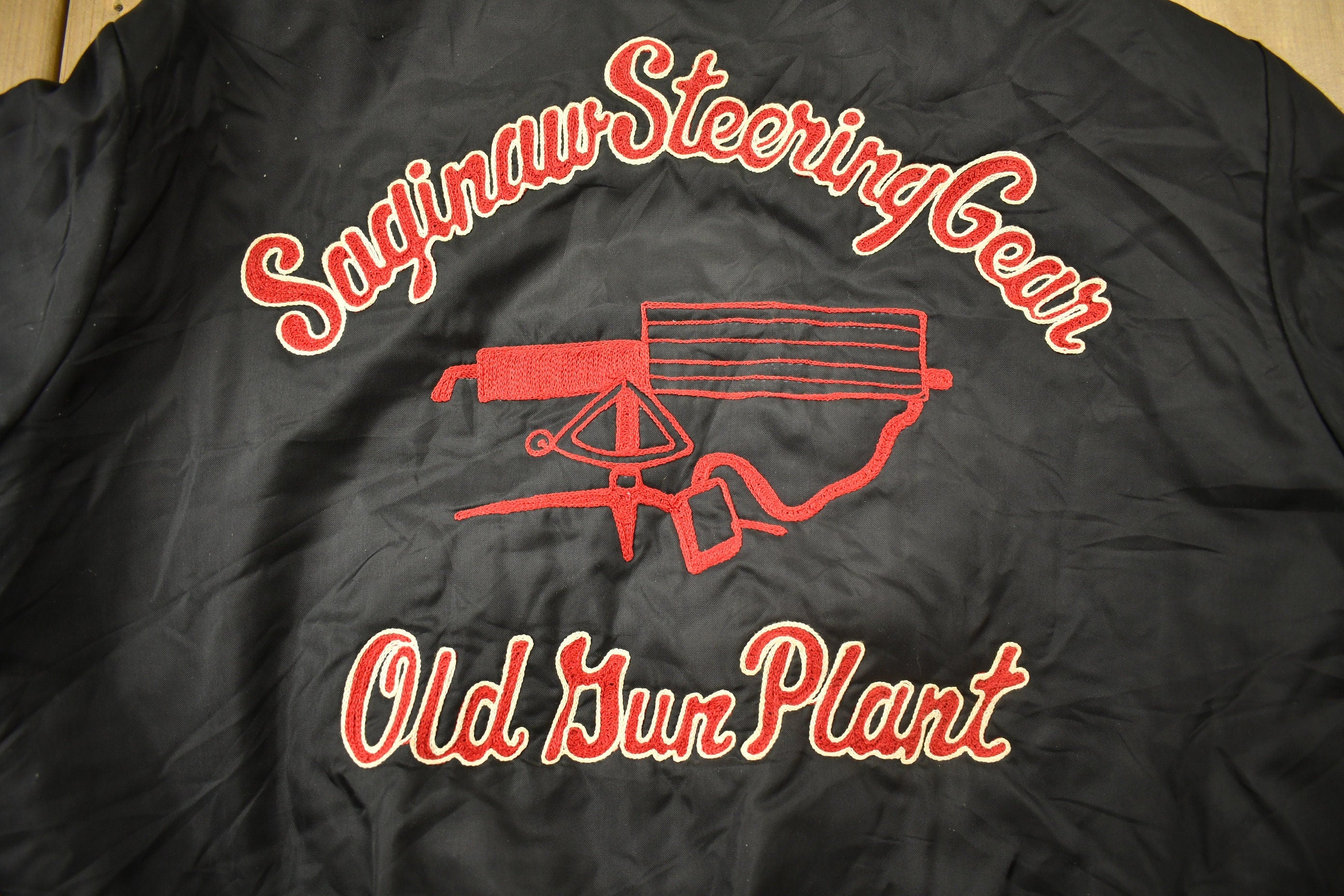 Vintage 1980s Saginaw Stearing Gear Satin Bomber Jacket