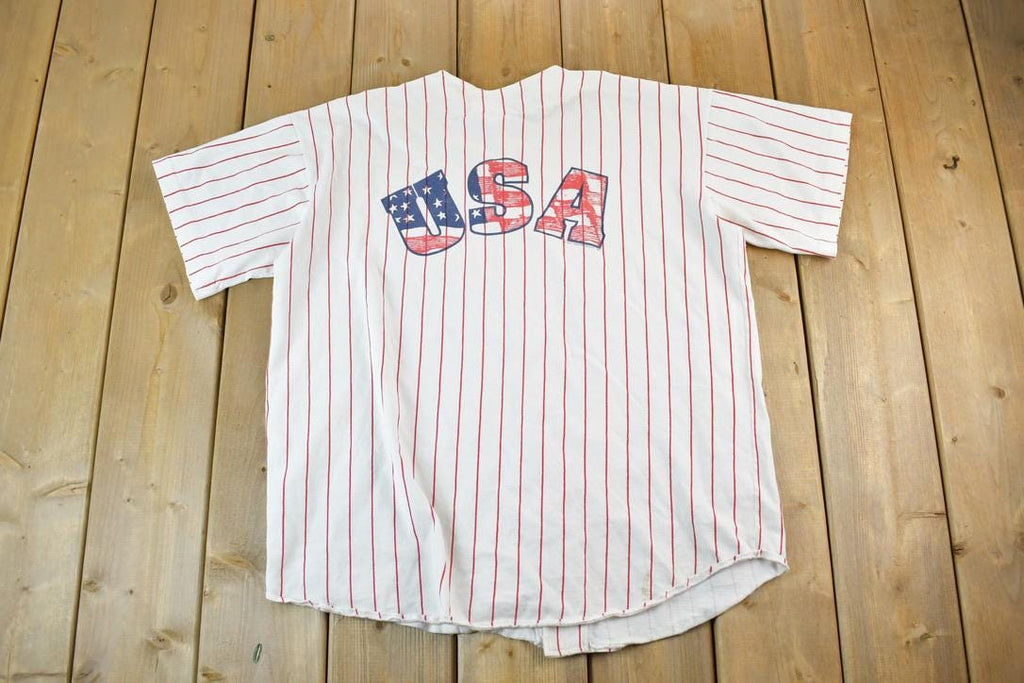 Vintage 1990s USA Striped Button Up Baseball Jersey