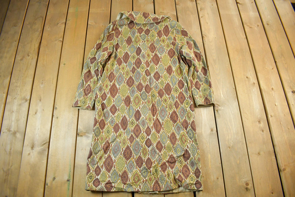 Vintage 1960s Floral Art Cute Trench Coat Women's S-M