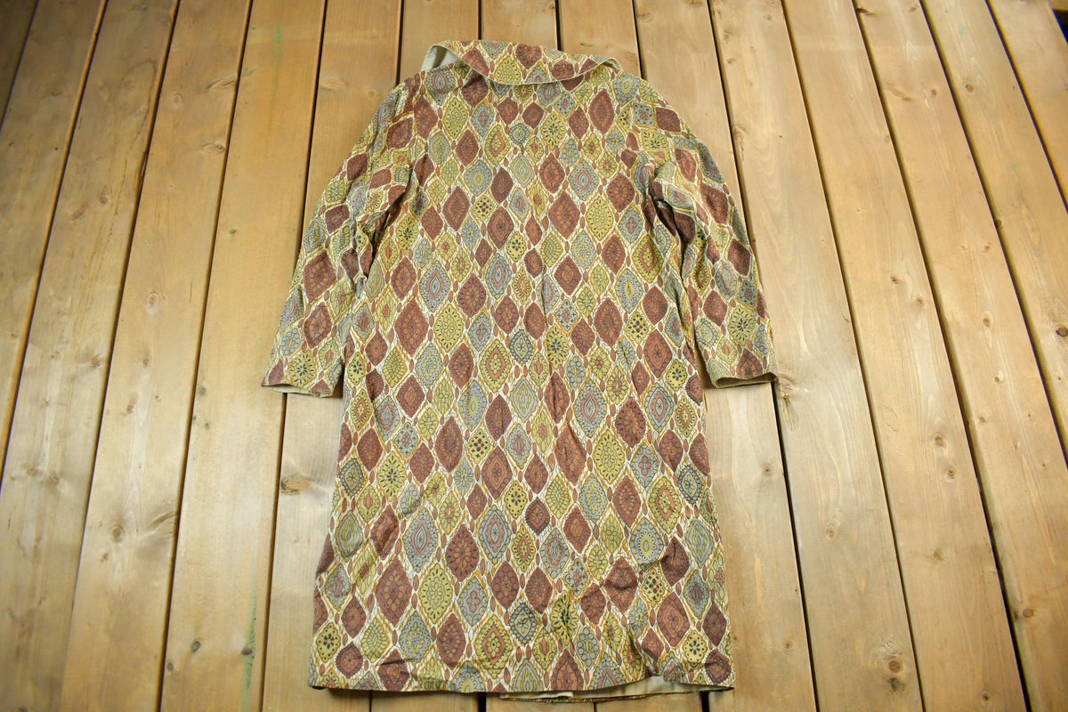 Vintage 1960s Floral Art Cute Trench Coat Women's S-M