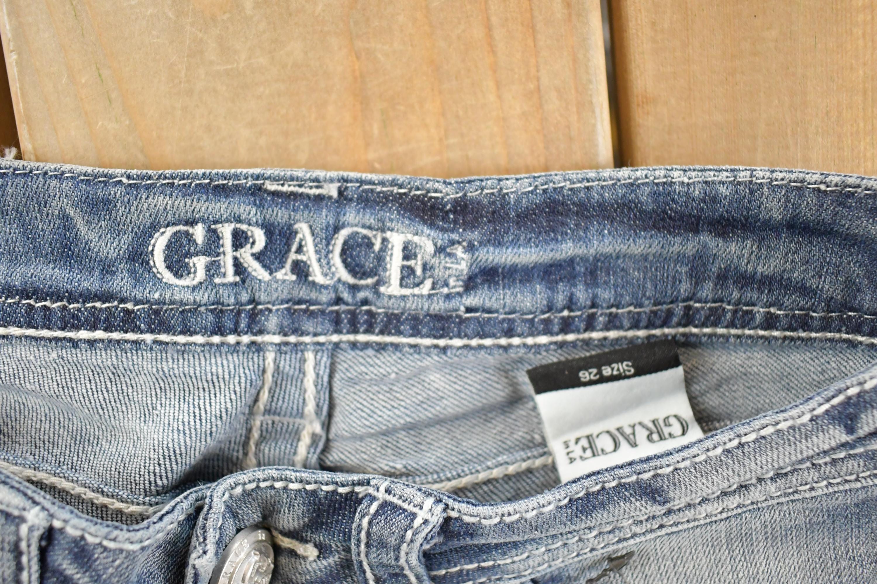 Vintage Deadstock Y2K Grace In LA Bedazzled Bootcut Low Rise Jeans Women's Size 26 x 32